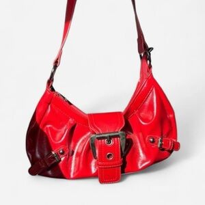 Red Faux Leather Women's Shoulder Bag
